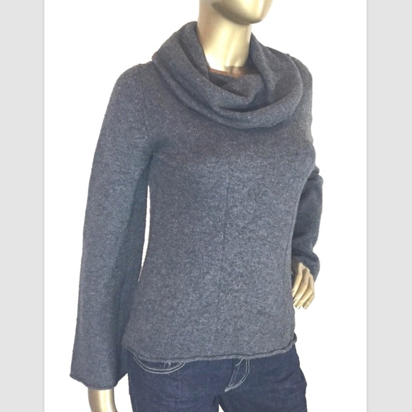WENDY B Cashmere Sweater M Cowl Turtleneck Grey Double Seam Front Bell Sleeves - Picture 6 of 11